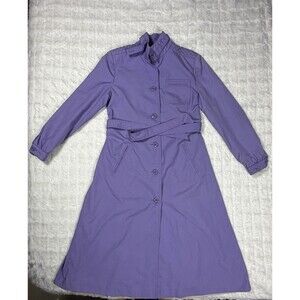 IZZI Trench Coat Women Size 8 Lavender Purple Belted Vintage 90s Longline